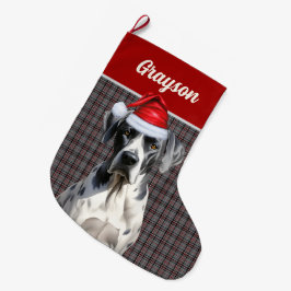 Meia De Natal Grande Cinza vermelha personalizada com o nome do cachorr