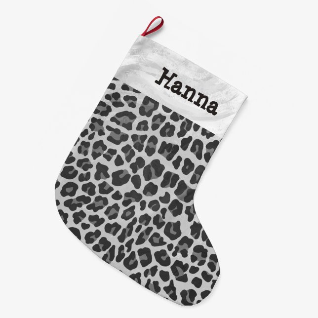 Meia De Natal Grande Cinzas do leopardo e luz - impressão das cinzas (Frente (Pendurada))