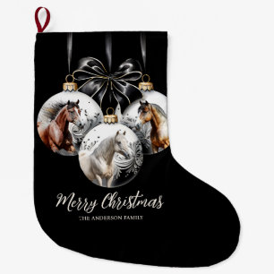 Meia De Natal Grande Citação de Natal dos cavalos preto e dourado