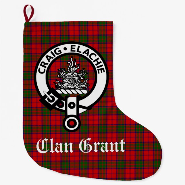 Meia De Natal Grande Clan Grant Crest Crachá e Tartan personalizável (Frente)