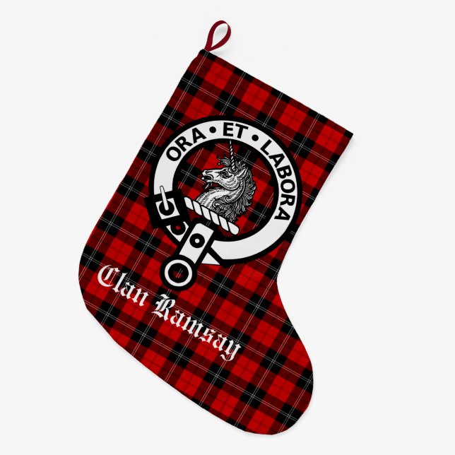 Meia De Natal Grande Clan Ramsay Crest Crachá & Tartan (Frente (Pendurada))