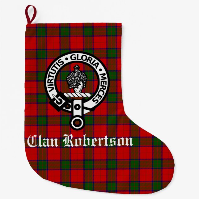 Meia De Natal Grande Clan Robertson Crest Crachá & Tartan (Frente)