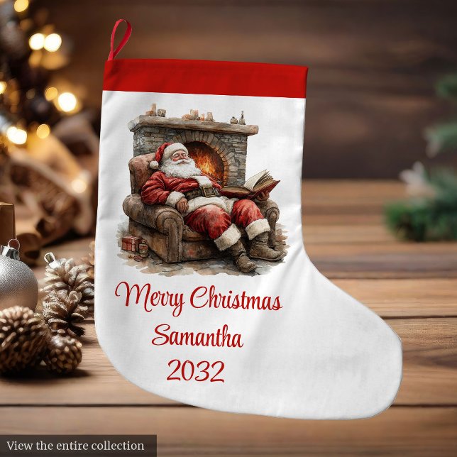 Meia De Natal Grande Classic Santa Claus Modern Cozy Christmas Stocking (Classic Santa Claus Modern Cozy Christmas Stocking)