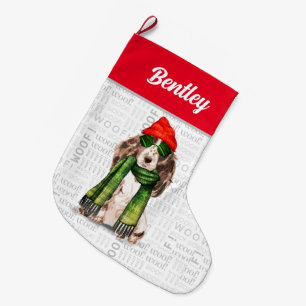 Meia De Natal Grande Cocker Spaniel de Natal com o nome do cão