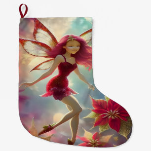 Meia De Natal Grande Coleção de Fadas de Natal - Cabelo Vermelho Rosa