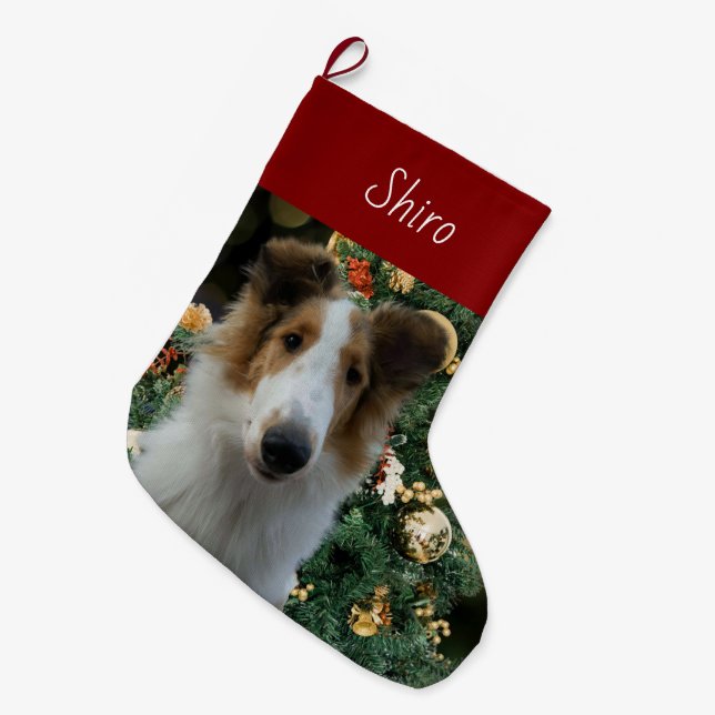 Meia De Natal Grande Collie Christmas Stocking (Frente (Pendurada))