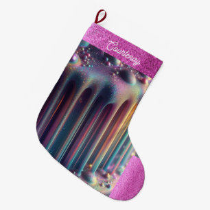 Meia De Natal Grande Colores Iridescentes do Arco-Íris Personalizadas L