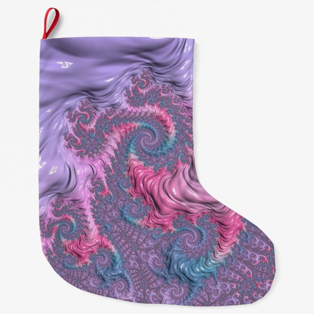 Meia De Natal Grande Colorida Boho Hippie Groovy Trippy Pastel Fractal (Frente)