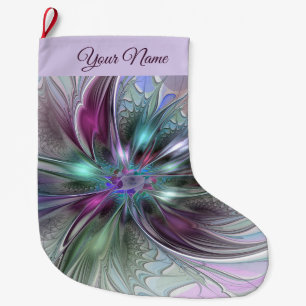 Meia De Natal Grande Colorida Fantasy Abstrato Fractal Art Flower Name