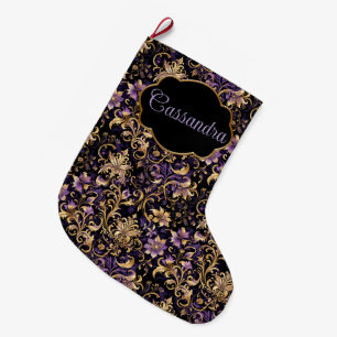 Meia De Natal Grande Colorido,Extravagante,Roxo e Dourado Personalizado