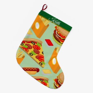 Meia De Natal Grande Comida Rápida - Era Colorida a Pizza de Natal