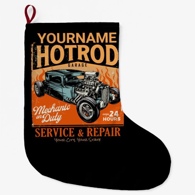 Meia De Natal Grande Compro Mecânico NOME Personalizado da Garagem de H (Frente)