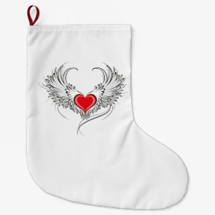 Meia De Natal Grande Coração Anjo Vermelho com asas