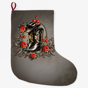 Meia De Natal Grande Corações de vaqueiro: Um poema de botas e flores.