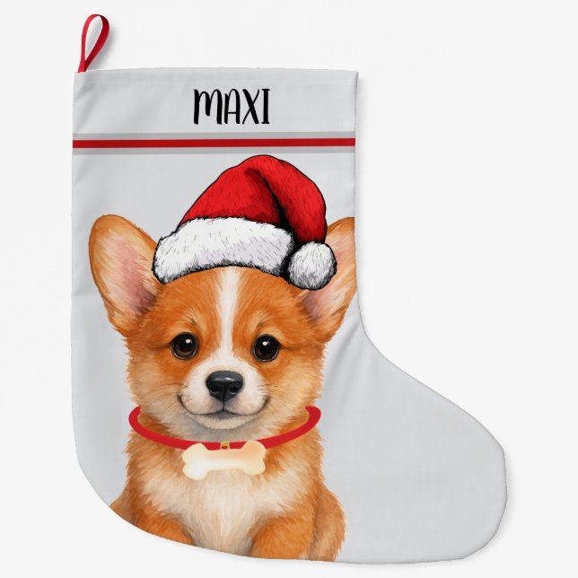 Meia De Natal Grande Corgi Dog Puppy Custom Pet (Frente)