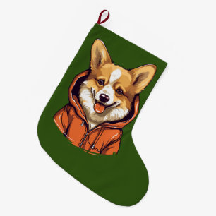 Meia De Natal Grande Corgi Engraçado Vestindo Moletom