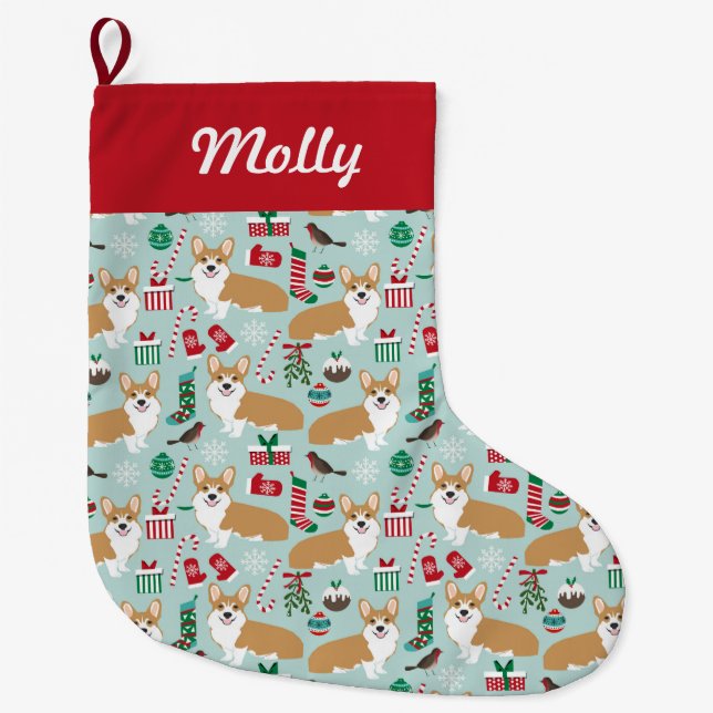 Meia De Natal Grande Corgi Stocking - design de córgis fofos (Frente)
