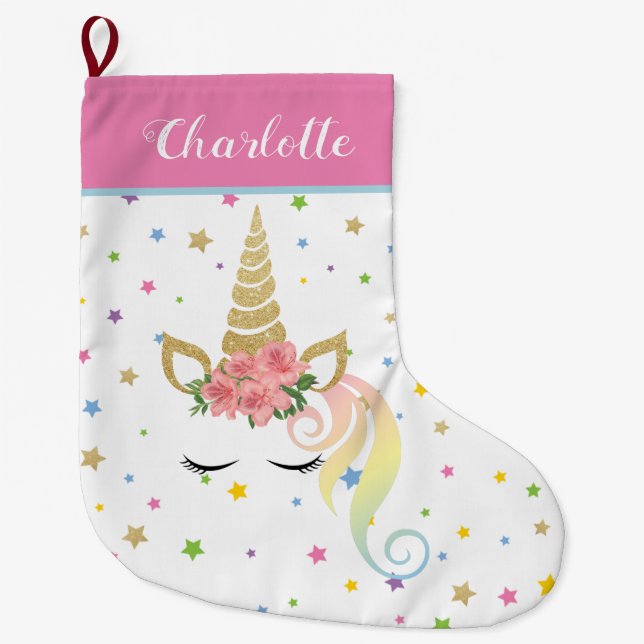 Meia De Natal Grande Corno Mágico Girly Bonito Personalizado (Frente)