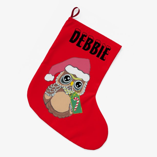 Meia De Natal Grande Coruja de Natal (Frente (Pendurada))