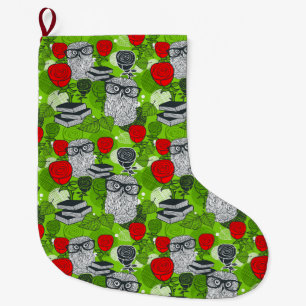 Meia De Natal Grande Coruja no rosa vermelha