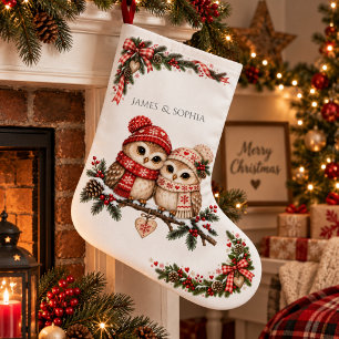 Meia De Natal Grande Corujas Escandinavas de Natal O Amor Nos Mantém Aq