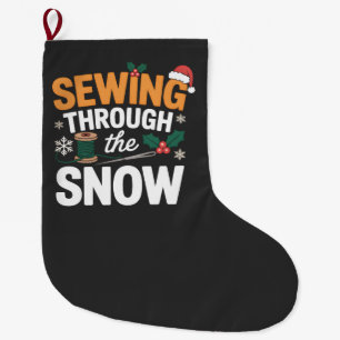 Meia De Natal Grande Costurando Através da Neve Camisa de Natal Engraça