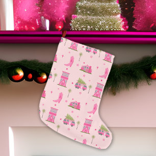 Meia De Natal Grande Cowgirl Costeira Boots Camper Rosa de Natal Modern
