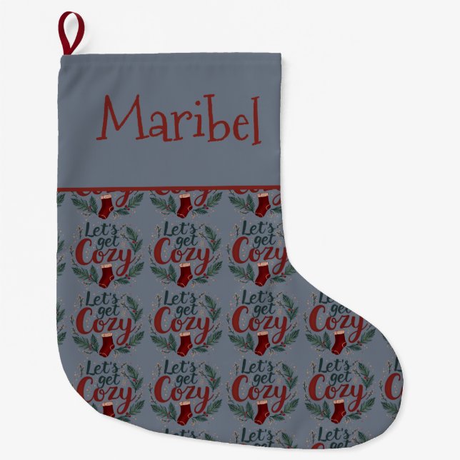 Meia De Natal Grande Cozy Holiday Pine Berry Lettering (Frente)