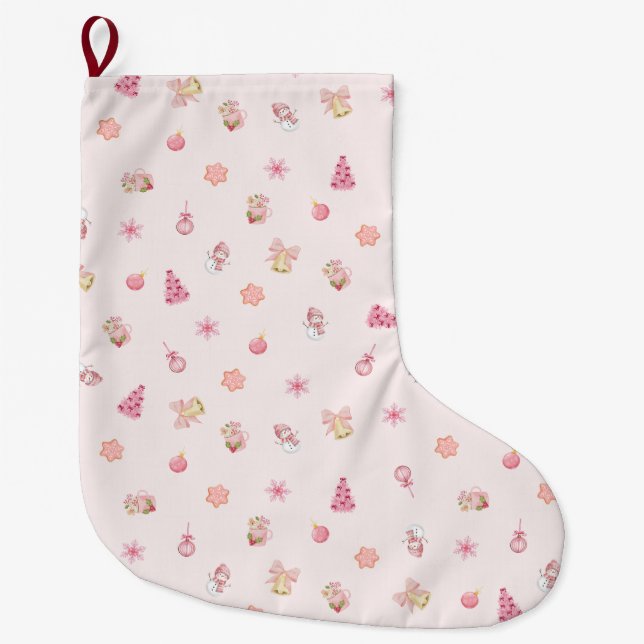 Meia De Natal Grande Cozy Pink Christmas Pattern (Frente)