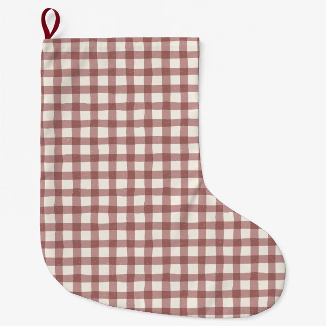 Meia De Natal Grande Cranberry Gingham Red Maroon (Frente)