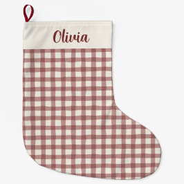Meia De Natal Grande Cranberry Gingham Red Maroon