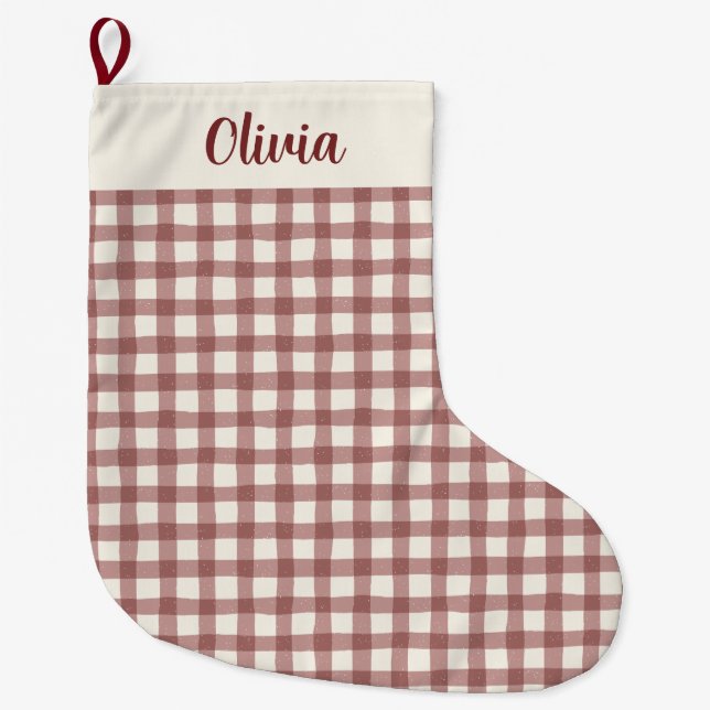 Meia De Natal Grande Cranberry Gingham Red Maroon (Frente)