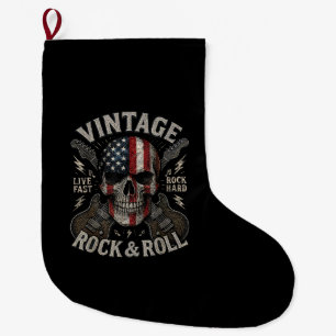 Meia De Natal Grande Cranio de Rock Vintage Bandeira Americana Guitarra