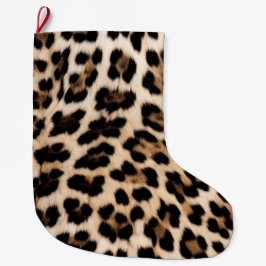 Meia De Natal Grande Creamy Brown Black Leopardo
