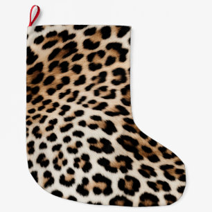 Meia De Natal Grande Creme Black Leopardo Print