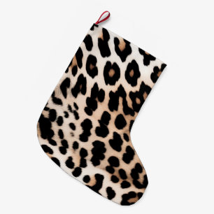 Meia De Natal Grande Creme Black Leopardo Print