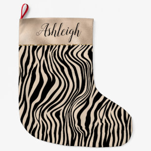 Meia De Natal Grande Creme Black Zebra Print