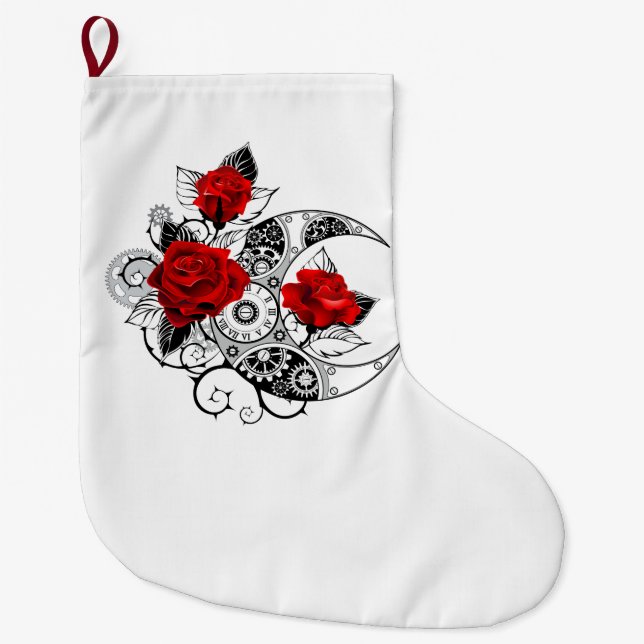Meia De Natal Grande Crescente Mecânico com Rosas vermelhas (Frente)