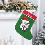 Meia De Natal Grande Crianças Personalizadas de Vaca Cura<br><div class="desc">Esta bela estocagem de vaca de Natal apresenta uma Holstein fofa vestindo um chapéu vermelho de Papai Noel. Esta estocada de natal de fazenda personalizada e bonito é decorada com um legal fundo de férias verde. Personalize com o seu próprio texto na base para um presente divertido para crianças.</div>