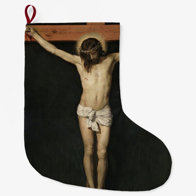 Meia De Natal Grande Cristo Crucificado na Cruz (Fé) (Velazquez) (Frente)