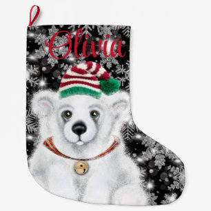 Meia De Natal Grande Cubo de urso polar, Papai noel