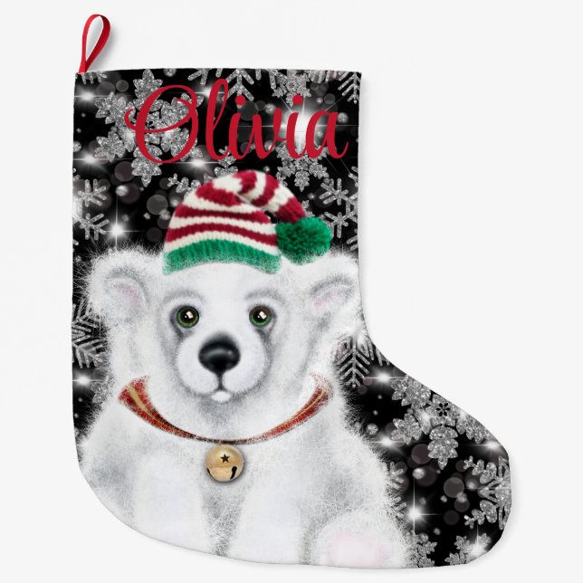 Meia De Natal Grande Cubo de urso polar, Papai noel (Frente)