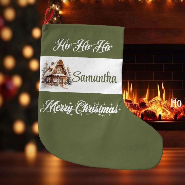 Meia De Natal Grande Custom Family Name Christmas Stocking (Custom Family Name Christmas Stocking)