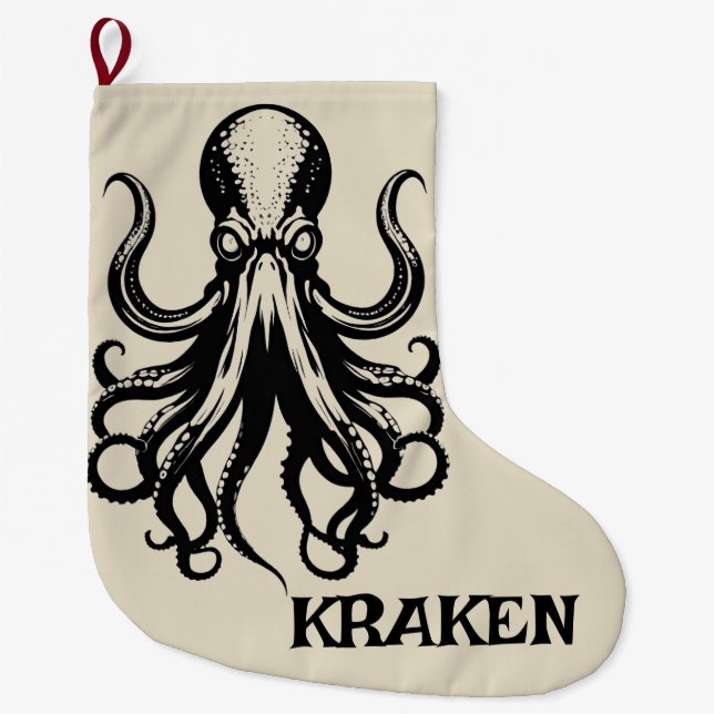 Meia De Natal Grande Custom Kraken Octopus Squid Name Personalized (Frente)