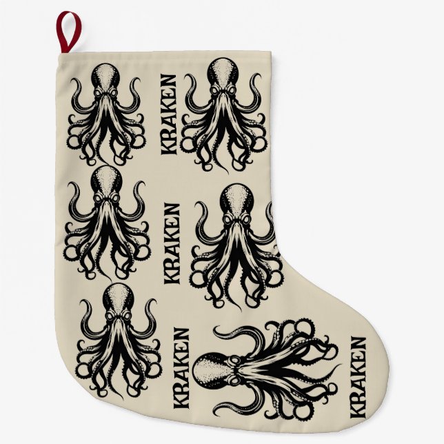 Meia De Natal Grande Custom Kraken Octopus Squid Name Personalized (Frente)
