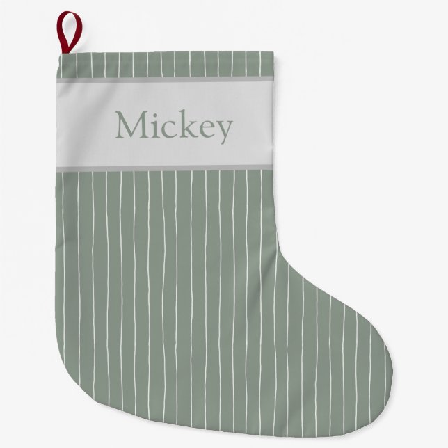 Meia De Natal Grande CUSTOM minimal handdrawn pinstripe- sage (Frente)