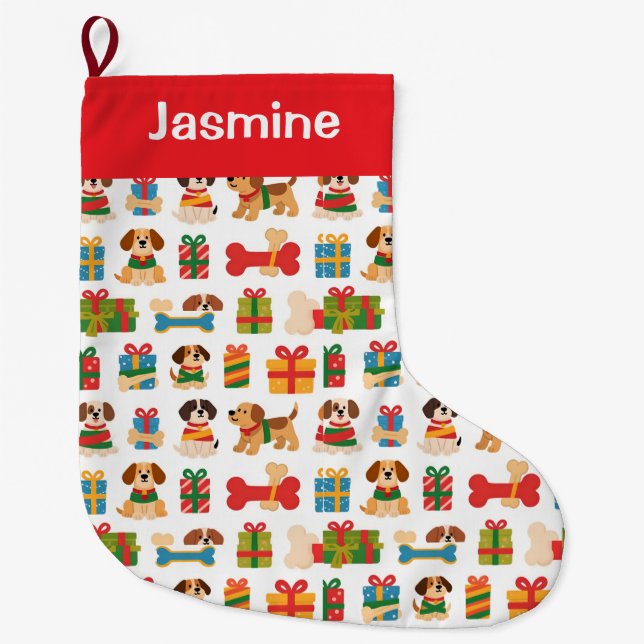 Meia De Natal Grande Customisable Minimal Colourful Xmas Tree Pet (Frente)