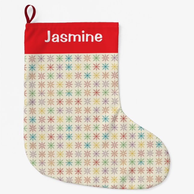 Meia De Natal Grande Customisable Simple Colourful Christmas Snowflake (Frente)