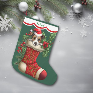 Meia De Natal Grande Cut Jack Russell Terrier Puppy Peeking