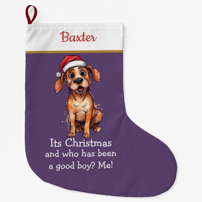 Meia De Natal Grande Cute Dog Christmas Stocking – with funny text (Frente)